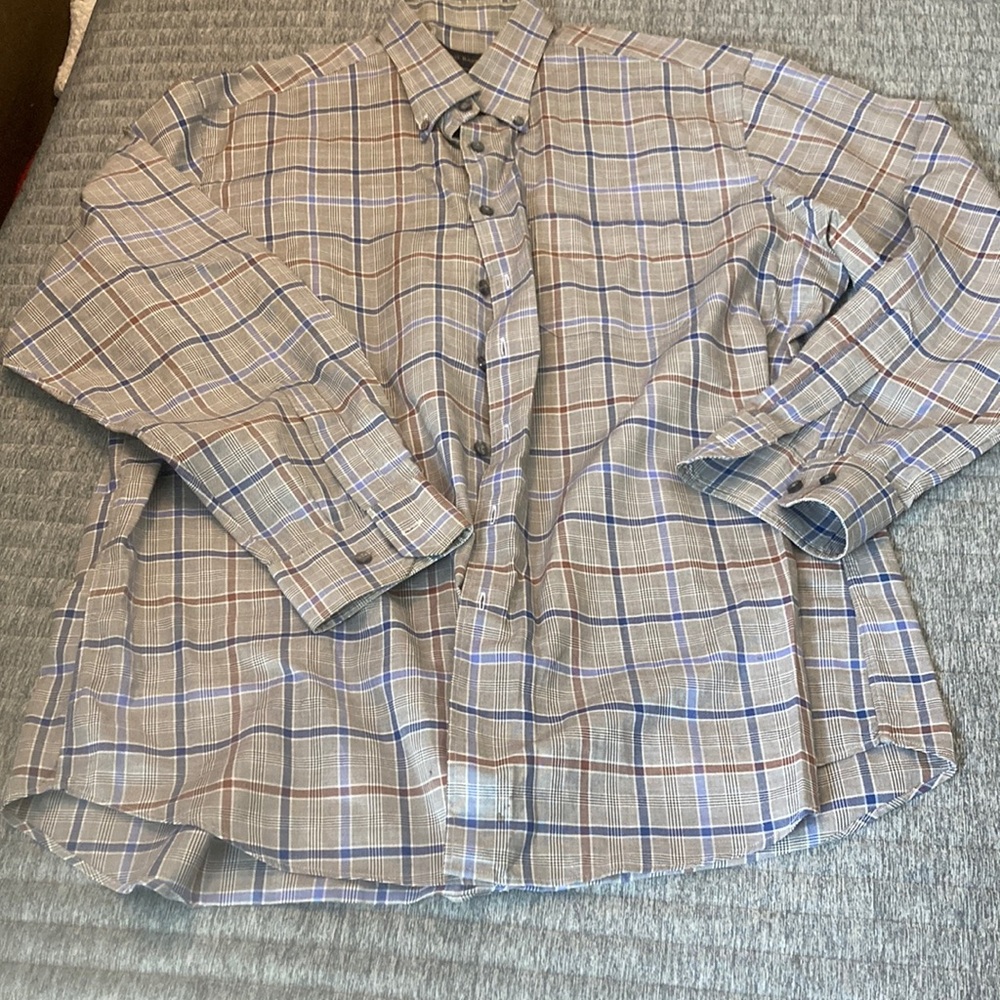 Men's Plaid Button-Down Shirt - Blue and Gray